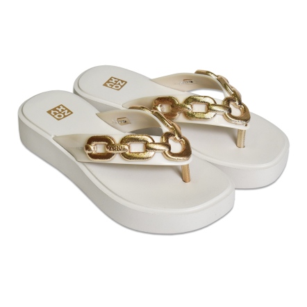 款式代號：19154．CHAIN．淺米色中底3.5公分奢華優雅酷感鍊條設計