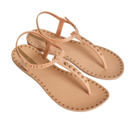 款式代號：27337．CLASS DOTS SAND．米金色T字鉚釘經典時尚涼鞋