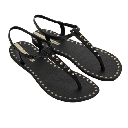 款式代號：27337．CLASS DOTS SAND．黑金T字鉚釘經典時尚涼鞋