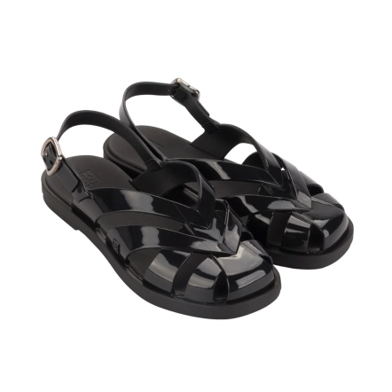 款式代號：18775．POSE AD．黑色X編織護面漁夫鞋