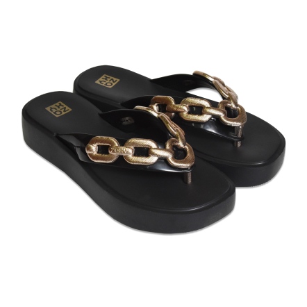 款式代號：19154．CHAIN．黑色中底3.5公分奢華優雅酷感鍊條設計